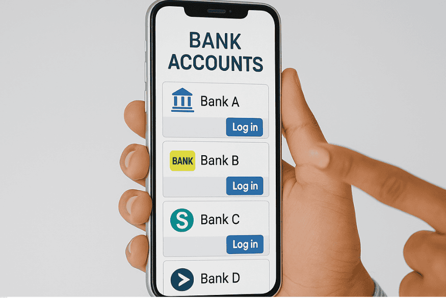 : Interface mobile affichant plusieurs comptes bancaires connectés